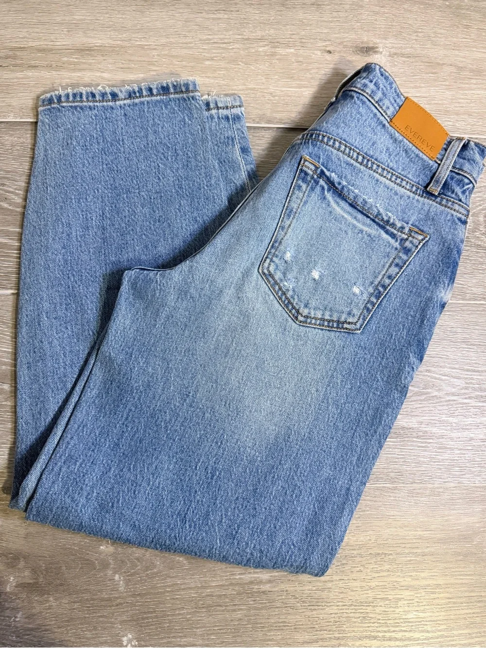 Evereve High Rise Distressed Straight Leg Ankle Jeans Size 25 Blue Denim
